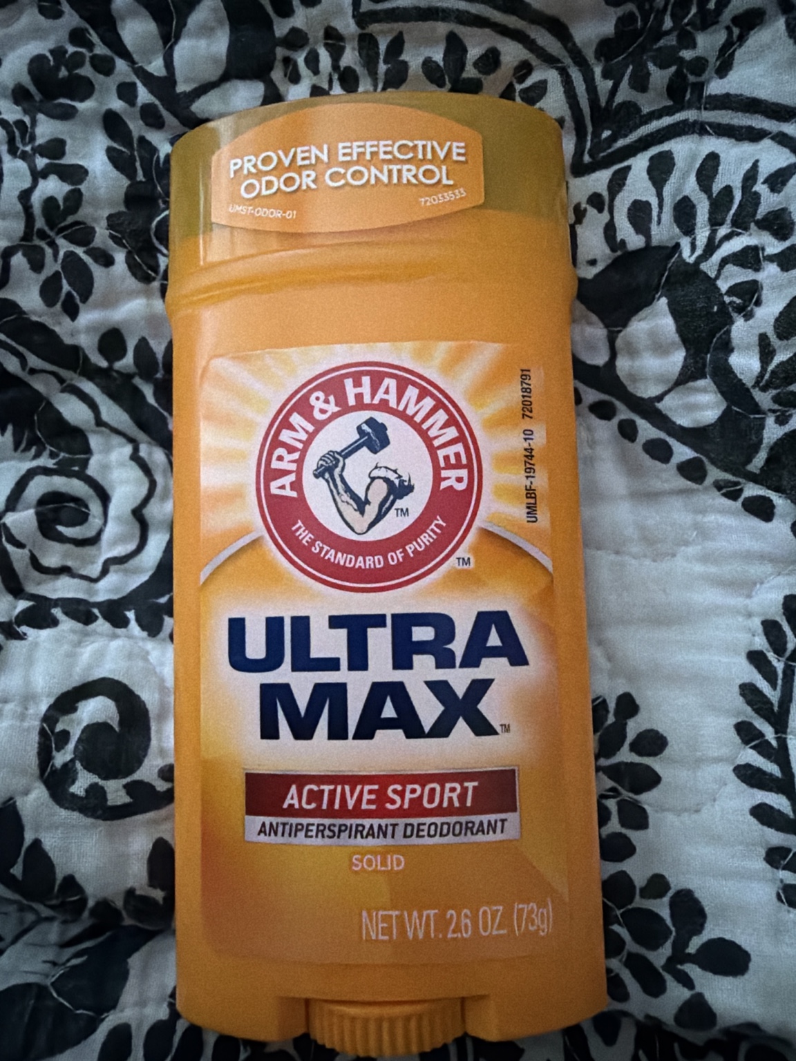My Arm and Hammer Ultra Max Active Sport solid antiperspirant deodorant, 2.6 oz, photographed at home